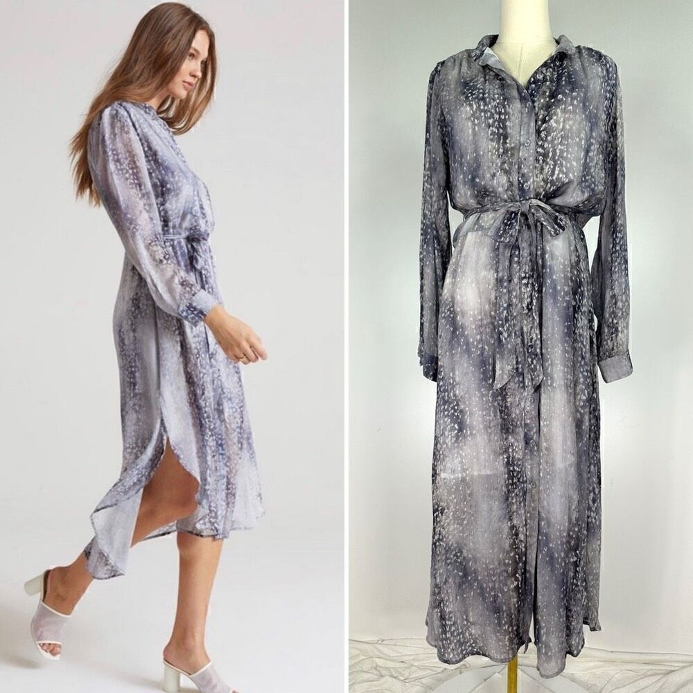 Anthropologie Bella Dahl Willow Flowy Midi Shirtdress Size M Snow Fall Print
